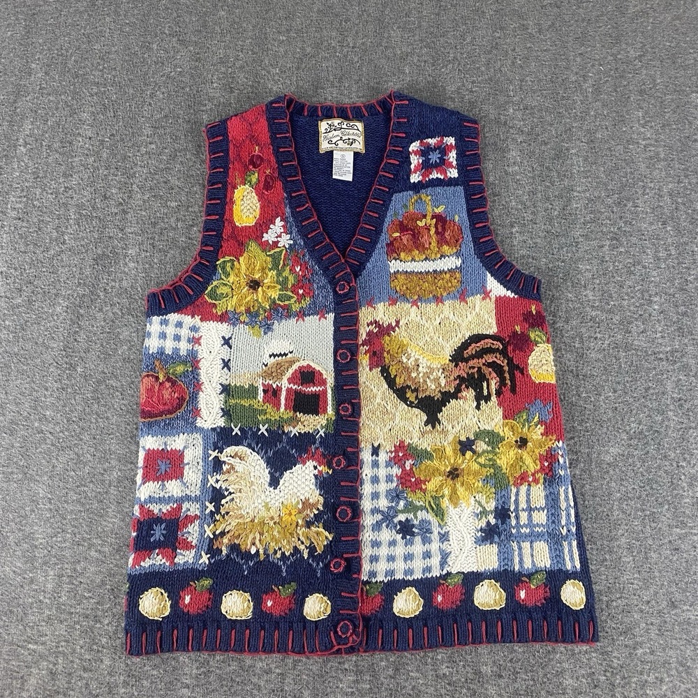 Heirloom Collectibles Sweater Vest Womens S Patchwork Farm Rooster Cottagecore